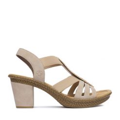 Sandały Rieker. Brązowe sandały damskie Rieker, bez wzorów, bez obcasa, na słupku, bez zapięcia. Za 319.99 zł.