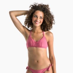 Góra kostiumu kąpielowego surfingowego damska Olaian Caro. Czerwone bikini damskie OLAIAN, s, bez wzorów. W wyprzedaży za 24.99 zł.