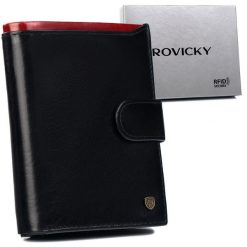 Portfel skórzany Rovicky N4L-RVT-6894 Black+Red czarny. Czarne portfele męskie ROVICKY, bez wzorów. Za 81.99 zł.