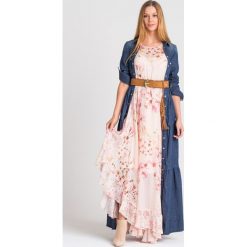 SUKIENKA TWINSET. Czerwone sukienki damskie Twinset, na imprezę, z aplikacjami, z tkaniny, bez kołnierzyka, bez ramiączek, maxi, rozkloszowane. Za 944.30 zł.