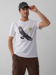 4F T-shirt regular z nadrukiem męski - biały S. Białe t-shirty męskie 4f, m, bez wzorów, z bawełny, klasyczne, bez kołnierzyka. Za 79.99 zł.