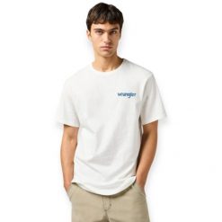 MESKA KOSZULKA WRANGLER GRAPHIC TEE WORN WHITE 112362835. Białe t-shirty męskie Wrangler, xl, bez wzorów, bez kołnierzyka. Za 79.99 zł.