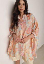 Pomarańczowa Oversizowa Koszula z Bawełną o Kroju Typu Nietoperz Nyletia. Brązowe bluzki damskie Born2be, uniwersalny, bez wzorów, z bawełny, eleganckie, bez kołnierzyka, bez ramiączek. Za 119.99 zł.