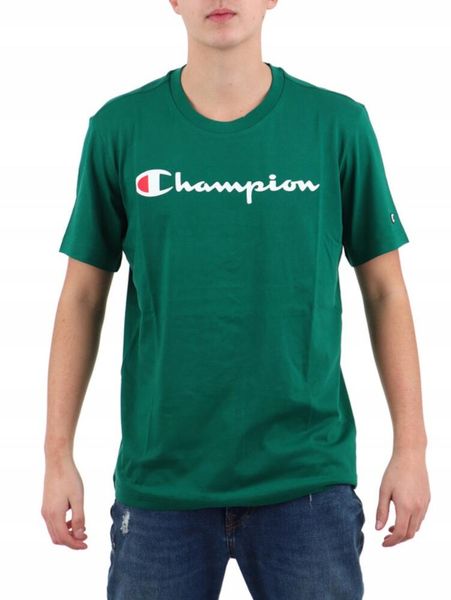 Koszulka Męska Champion. Zielone koszulki sportowe męskie Champion, m, bez wzorów, z bawełny, bez kołnierzyka, bez ramiączek. Za 125.00 zł.