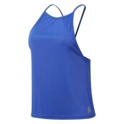 Koszulka treningowa damska Reebok DU4834. Niebieskie koszulki sportowe damskie Reebok, l, bez wzorów, z materiału, bez kołnierzyka, bez ramiączek, na fitness i siłownię. Za 132.00 zł.