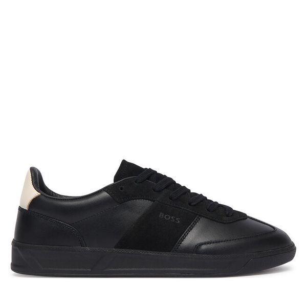 Sneakersy BOSS. Czarne botki damskie Boss, bez obcasa, na płaskiej podeszwie, bez zapięcia. Za 949.99 zł.