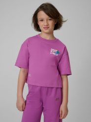 4F T-shirt loose z nadrukiem dziewczęcy - fioletowy 134/140 (8-10 lat). Fioletowe t-shirty i topy dla dziewczynek 4f, bez wzorów, z bawełny, bez ramiączek. Za 49.99 zł.