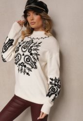 Jasnobeżowy Sweter z Wiskozą o Długim Kroju z Ozdobnym Haftem Adelithra. Brązowe swetry damskie Renee, bez wzorów, z jeansu, casualowe, bez kołnierzyka, bez ramiączek, długie, bez kaptura. Za 139.99 zł.