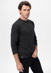 Bawełniany sweter S-RAYAN. Szare swetry przez głowę męskie Volcano, l, bez wzorów, z bawełny, bez kołnierzyka. Za 159.99 zł.