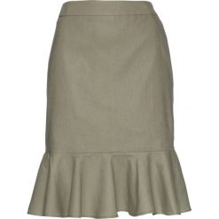 Spódnica lniana z falbaną bonprix khaki. Szare spódnice damskie bonprix, bez wzorów. Za 37.99 zł.