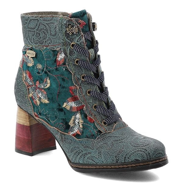 Turkusowe Botki Laura Vita Eleganckie Obuwie Damskie Na Obcasie. Niebieskie kozaki damskie Laura Vita, ze skóry, bez obcasa, na obcasie. Za 424.99 zł.