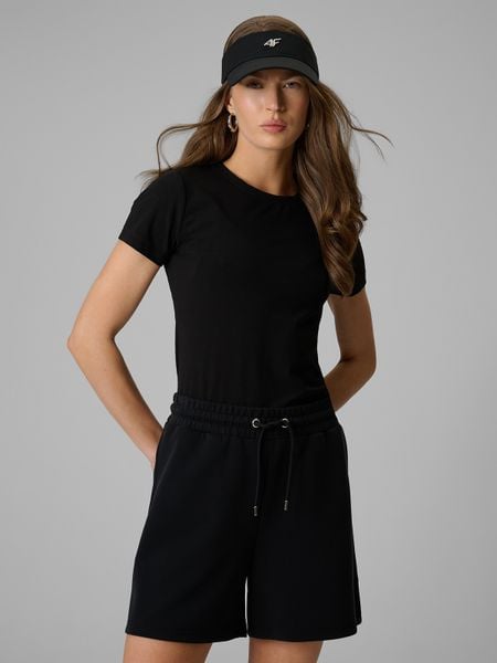 4F T-shirt slim gładki damski - czarny M. Czarne t-shirty damskie 4f, m, bez wzorów, z dzianiny, bez kołnierzyka. Za 79.99 zł.