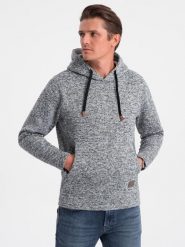 Bluza męska nierozpinana kangurka z kapturem - szary melanż V1 - Rozmiar: XXL. Szare bluzy męskie Ombre Clothing, m, bez wzorów, z poliesteru, z kapturem. Za 119.99 zł.