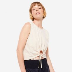 Koszulka do jogi damska Kimjaly Premium bez rękawów. Brązowe koszulki sportowe damskie KIMJALY, xl, bez wzorów, z bawełny, bez kołnierzyka, bez ramiączek, na jogę i pilates. W wyprzedaży za 99.99 zł.