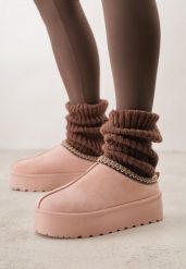 Różowe Śniegowce na Grubej Podeszwie z Ozdobnym Haftem Zivirae. Czerwone śniegowce i trapery damskie Born2be, z puchu. Za 49.99 zł.