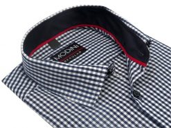Granatowa koszula męska Modini w kratkę Vichy DD4 - 100% bawełna. Czerwone koszule męskie Modini Moda Męska, m, bez wzorów, z bawełny, biznesowe, bez kołnierzyka, bez ramiączek. W wyprzedaży za 198.00 zł.