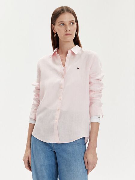 Tommy Hilfiger Koszula WW0WW42037 Różowy Relaxed Fit. Czerwone bluzki damskie Tommy Hilfiger, bez wzorów, ze lnu, bez kołnierzyka, bez ramiączek. Za 269.99 zł.