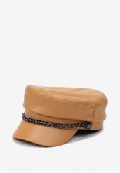 Brązowa Czapka z Daszkiem Kaszkiet z Imitacji Skóry z Ozdobnym Łańcuszkiem Raraya. Brązowe czapki i kapelusze damskie Renee, bez wzorów, ze skóry. Za 44.99 zł.