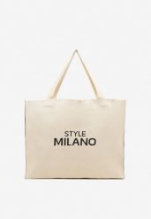 Beżowa Torebka Shopper Materiałowa z Napisem Zasuwana Saliretia. Brązowe torebki shopper damskie Born2be, bez wzorów, z materiału, bez dodatków. Za 74.99 zł.