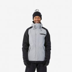 Kurtka snowboardowa męska Dreamscape SNB 100. Szare kurtki męskie DREAMSCAPE, na zimę, m, bez wzorów, z materiału, sportowe, bez kaptura. Za 249.99 zł.