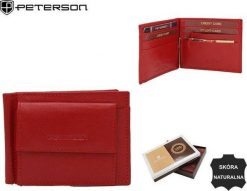Peterson Portfel damski skórzany PTN RD-250-GCL RED. Czerwone portfele damskie Peterson, bez wzorów. Za 103.52 zł.