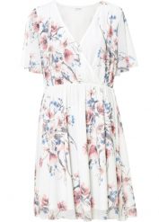 Sukienka mini z siatkowego materiału. Białe sukienki damskie bonprix, bez wzorów, bez kołnierzyka, bez ramiączek, mini, kopertowe. Za 179.99 zł.