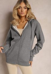 Ciemnoszara Klasyczna Bluza z Kapturem i Sznurkami Ballata. Szare bluzy damskie Renee, xl, bez wzorów, z jeansu, z kapturem. Za 49.99 zł.