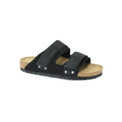 Sandały Birkenstock Uji Vl Wąskie Czarne. Czarne sandały męskie Birkenstock, z nubiku, bez zapięcia. Za 595.75 zł.