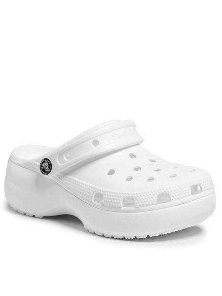 Crocs Klapki Classic Platform Clog W 206750 Biały. Białe klapki damskie Crocs, bez wzorów, z tworzywa sztucznego, bez obcasa. Za 279.99 zł.