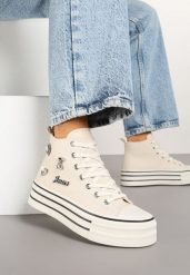 Beżowe Trampki na Platformie Ozdobione Metalicznymi Aplikacjami Jalzedis. Brązowe trampki i tenisówki damskie Renee, z aplikacjami, z jeansu, eleganckie, bez zapięcia. Za 79.99 zł.