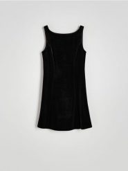 Welurowa sukienka - czarny. Czarne sukienki damskie Reserved, l, bez wzorów, z dzianiny, bez kołnierzyka, bez ramiączek, mini. W wyprzedaży za 69.99 zł.