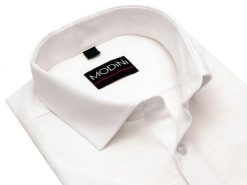 Biała koszula męska z krótkim rękawem - melanż DK12. Białe koszule męskie Modini Moda Męska, m, bez wzorów, z bawełny, casualowe, bez kołnierzyka, bez ramiączek. W wyprzedaży za 148.50 zł.