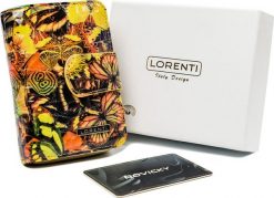 Lorenti Skórzany, lakierowany portfel damski pionowy w kolorowe motyle Lorenti NoSize. Portfele damskie LORENTI, bez wzorów, z lakierowanej skóry. Za 181.93 zł.