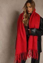 Czerwony Szalik Ozdobiony Frędzlami Owedela. Czerwone szaliki i chusty damskie Renee, bez wzorów, z jeansu, street. Za 39.99 zł.