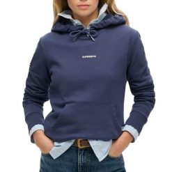 Jednokolorowa bluza z kapturem damska Superdry. Niebieskie bluzy damskie Superdry., m, bez wzorów, z bawełny, z kapturem. Za 317.90 zł.