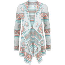 Kardigan dzianinowy bonprix biel wełny - morski pastelowy - brzoskwiniowy. Kardigany damskie marki bonprix. Za 54.99 zł.