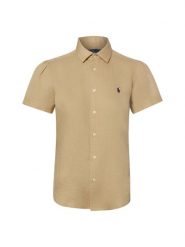 Polo Ralph Lauren Lniana bluzka z krótkim rękawem Kobiety len beżowy|zielony, XS. Brązowe bluzki damskie Polo Ralph Lauren, xs, bez wzorów, ze lnu, eleganckie, bez kołnierzyka, bez ramiączek. Za 549.95 zł.