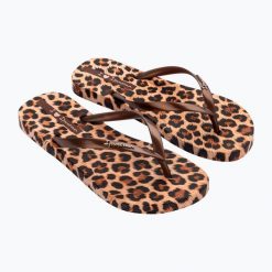 Japonki damskie Ipanema Animal Print. Brązowe klapki damskie Ipanema, bez wzorów, z materiału, eleganckie, bez obcasa. Za 109.99 zł.