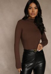 Brązowa Bluzka z Bawełny z Guzikami z Tyłu Tuselia. Brązowe bluzki damskie Renee, l, bez wzorów, z bawełny, bez kołnierzyka, bez ramiączek. Za 99.99 zł.