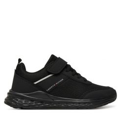 Sneakersy Tommy Hilfiger. Czarne trampki i tenisówki chłopięce Tommy Hilfiger, bez wzorów, bez zapięcia. Za 269.99 zł.