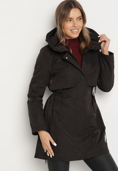 Czarna Klasyczna Kurtka Parka z Kapturem i Ściągaczem w Talii Tulasira. Czarne kurtki damskie Born2be, l, bez wzorów, z jeansu, z kapturem. Za 209.99 zł.