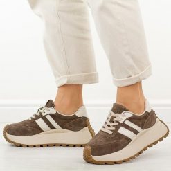 Brązowe skórzane sneakersy damskie DiA 5986. Brązowe obuwie sportowe damskie DiA, bez wzorów, z jeansu. Za 269.00 zł.