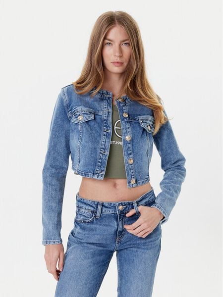 Guess Kurtka jeansowa W5YN53 D5QP2 Niebieski Regular Fit. Niebieskie kurtki damskie Guess, xxl, z aplikacjami, z bawełny, bez kaptura. Za 382.99 zł.
