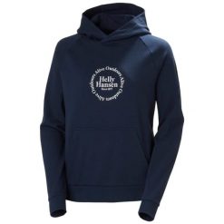Bluza damska Helly Hansen Core Graphic. Niebieskie bluzy damskie Helly Hansen, na lato, s, bez wzorów, z bawełny, z kapturem. Za 355.00 zł.