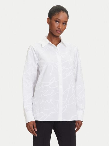 KARL LAGERFELD Koszula A3W11021 Biały Regular Fit. Białe bluzki damskie KARL LAGERFELD, bez wzorów, z bawełny, bez kołnierzyka, bez ramiączek. Za 499.99 zł.