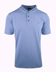 Męski T-Shirt (Koszulka) z Dekoltem na Guziki - Pako Jeans - Niebieska. Niebieskie t-shirty męskie Pako Jeans, l, bez wzorów, z bawełny, casualowe, bez kołnierzyka. Za 89.00 zł.