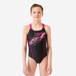 Jednoczęściowy strój pływacki dla dzieci Speedo Medley. Stroje kąpielowe dla dziewczynek Speedo, bez wzorów, z materiału. Za 119.99 zł.