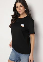 Czarny T-shirt z Małym Nadrukiem Tenalera. Czarne bluzki damskie Born2be, l, bez wzorów, eleganckie, bez kołnierzyka. Za 29.99 zł.