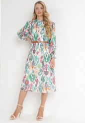 Zielona Plisowana Sukienka Midi z Paskiem Hyacida. Zielone sukienki damskie Born2be, na imprezę, l, bez wzorów, eleganckie, bez kołnierzyka, bez ramiączek, midi. Za 139.99 zł.