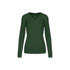 Damski sweter v-neck Kariban. Zielone swetry damskie KARIBAN, na zimę, bez wzorów, bez kołnierzyka, bez ramiączek, bez kaptura. Za 185.00 zł.